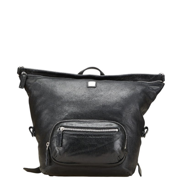 エム シー エム ロゴプレート リュック バックパック ブラック レザー レディース MCM 【中古】
