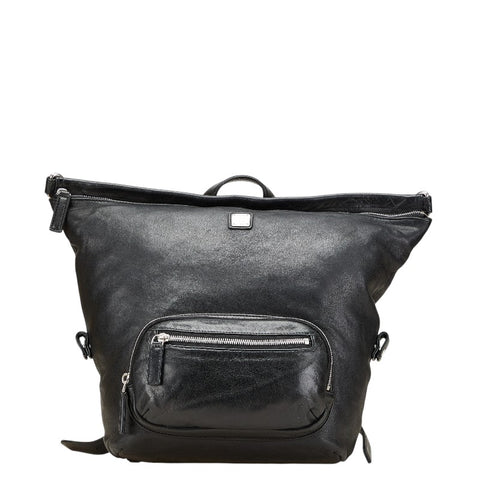 エム シー エム ロゴプレート リュック バックパック ブラック レザー レディース MCM 【中古】
