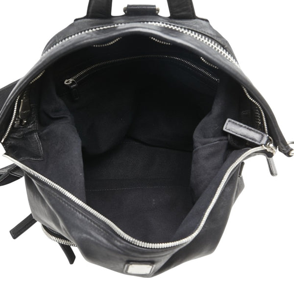 エム シー エム ロゴプレート リュック バックパック ブラック レザー レディース MCM 【中古】