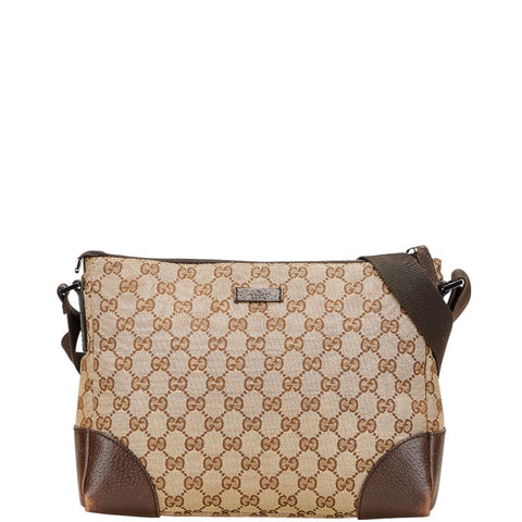 グッチ GGキャンバス 斜め掛け ショルダーバッグ 114273 ベージュ ブラウン キャンバス レザー レディース GUCCI 【中古】