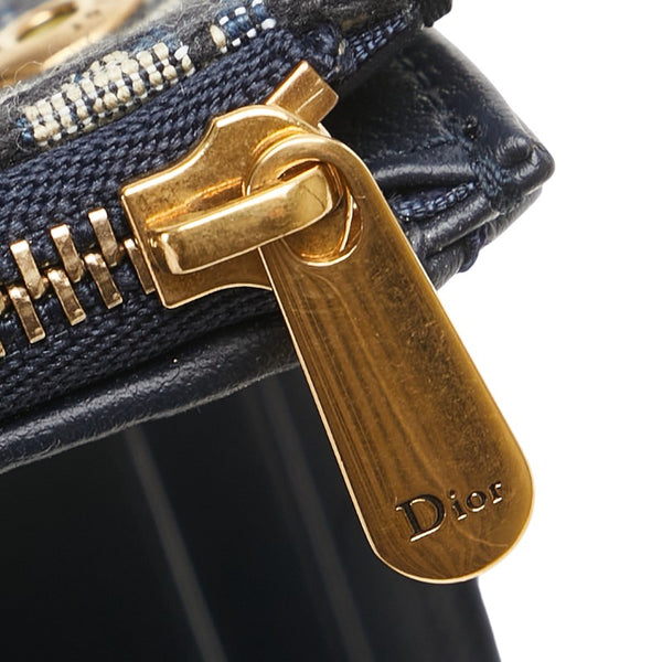 ディオール オブリーク サドル コンパクトウォレット 三つ折り財布 グレー ネイビー レザー ジャガード メンズ Dior 【中古】