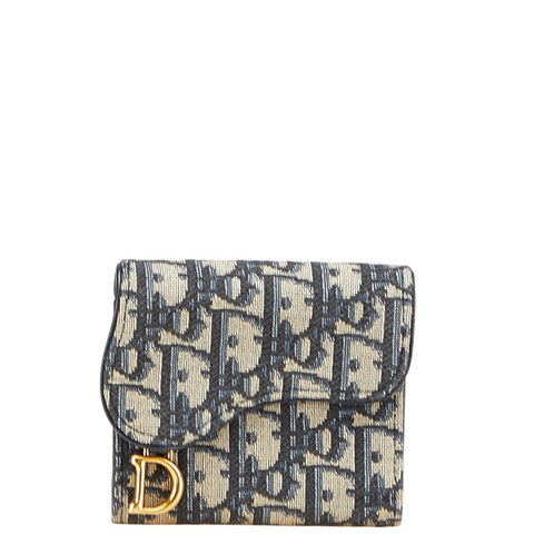 ディオール オブリーク サドル コンパクトウォレット 三つ折り財布 グレー ネイビー レザー ジャガード メンズ Dior 【中古】