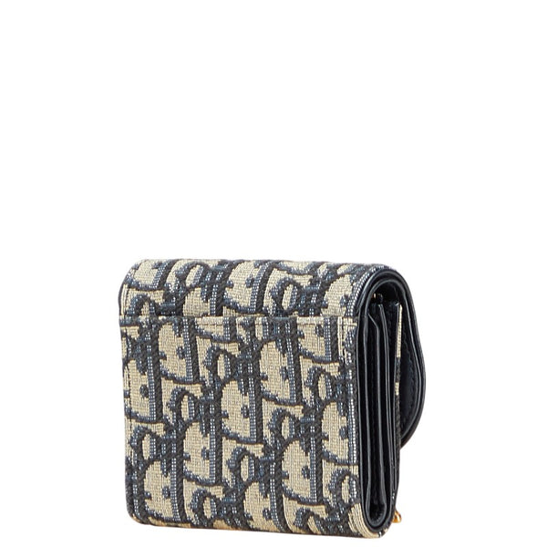 ディオール オブリーク サドル コンパクトウォレット 三つ折り財布 グレー ネイビー レザー ジャガード メンズ Dior 【中古】