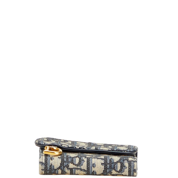 ディオール オブリーク サドル コンパクトウォレット 三つ折り財布 グレー ネイビー レザー ジャガード メンズ Dior 【中古】