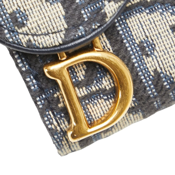 ディオール オブリーク サドル コンパクトウォレット 三つ折り財布 グレー ネイビー レザー ジャガード メンズ Dior 【中古】