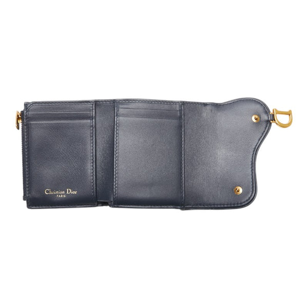 ディオール オブリーク サドル コンパクトウォレット 三つ折り財布 グレー ネイビー レザー ジャガード メンズ Dior 【中古】