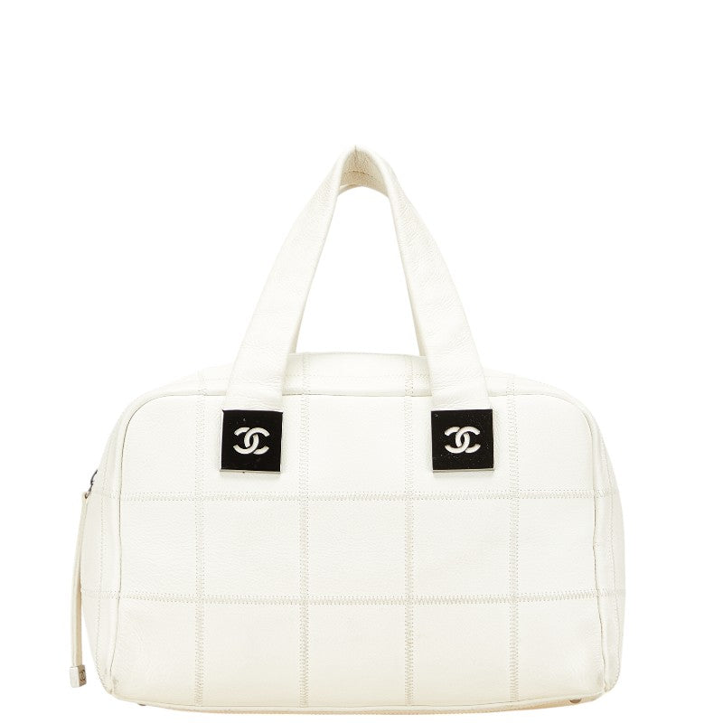 シャネル チョコバー ココマーク ハンドバッグ ミニボストン ホワイト キャビアスキン レディース CHANEL 【中古】