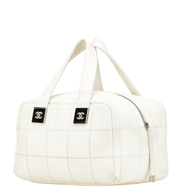シャネル チョコバー ココマーク ハンドバッグ ミニボストン ホワイト キャビアスキン レディース CHANEL 【中古】