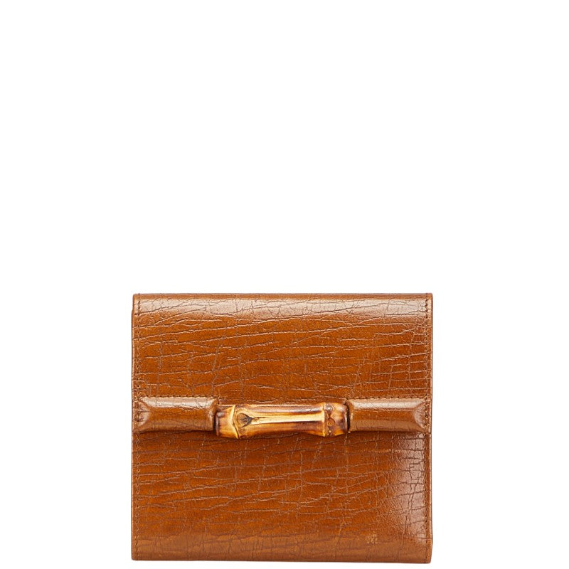 グッチ バンブー 三つ折り財布 112536 ブラウン レザー レディース GUCCI 【中古】