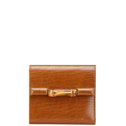 グッチ バンブー 三つ折り財布 112536 ブラウン レザー レディース GUCCI 【中古】