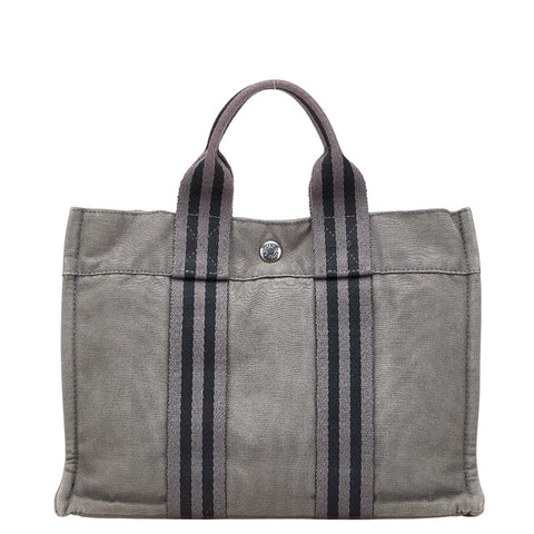 エルメス フールトゥPM ハンドバッグ トートバッグ グレー キャンバス レディース HERMES 【中古】