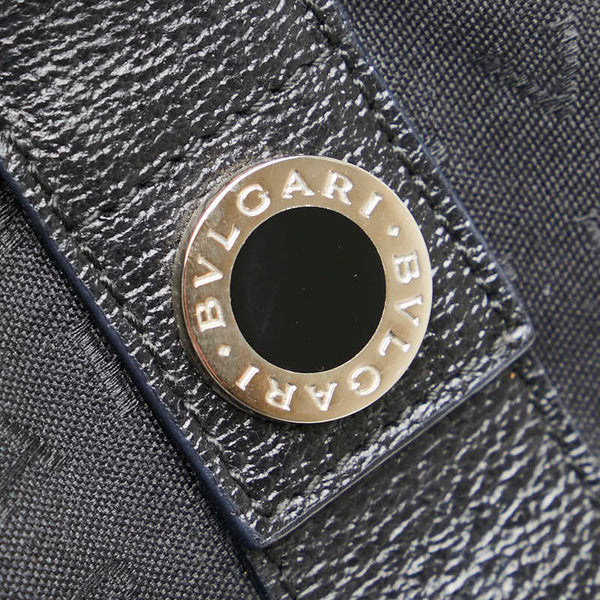 ブルガリ ロゴマニア トートバッグ ハンドバッグ ブラック キャンバス レザー レディース BVLGARI 【中古】