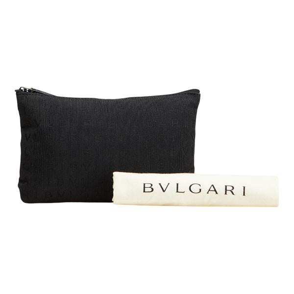 ブルガリ ロゴマニア トートバッグ ハンドバッグ ブラック キャンバス レザー レディース BVLGARI 【中古】
