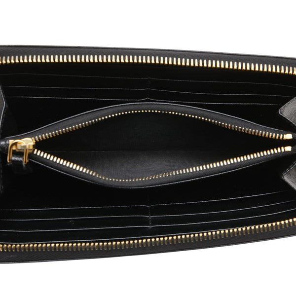 プラダ 三角ロゴプレート ラウンドジップ 長財布 ブラック ゴールド金具 サフィアーノレザー レディース PRADA 【中古】