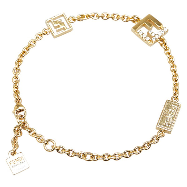 フェンディ FFロゴ ブレスレット ゴールド メッキ ラインストーン レディース FENDI 【中古】