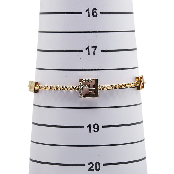 フェンディ FFロゴ ブレスレット ゴールド メッキ ラインストーン レディース FENDI 【中古】