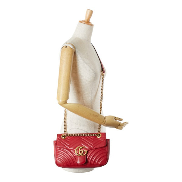 グッチ GGマーモント ダブルG キルティング スモール ハート チェーンショルダーバッグ 443497 レッド レザー レディース GUCCI 【中古】