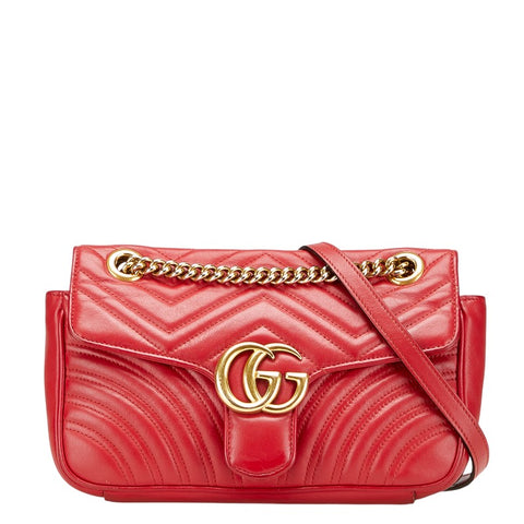 グッチ GGマーモント ダブルG キルティング スモール ハート チェーンショルダーバッグ 443497 レッド レザー レディース GUCCI 【中古】