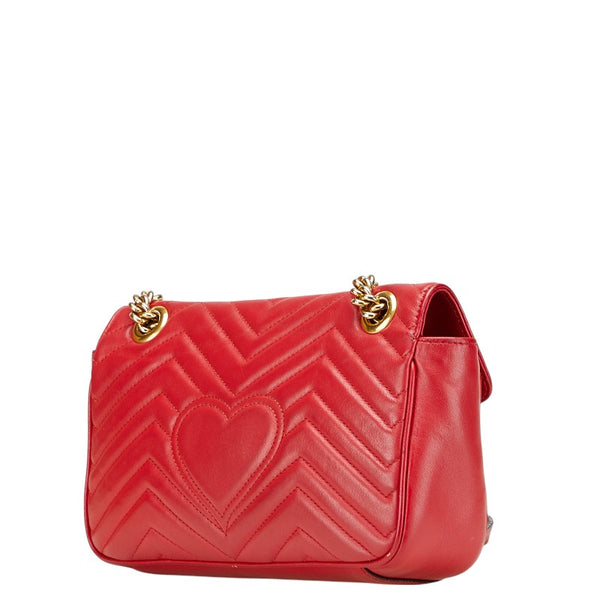グッチ GGマーモント ダブルG キルティング スモール ハート チェーンショルダーバッグ 443497 レッド レザー レディース GUCCI 【中古】