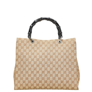 グッチ GGキャンバス バンブー ハンドバッグ 002 1010 ベージュ ブラック キャンバス レザー レディース GUCCI 【中古】