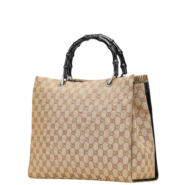 グッチ GGキャンバス バンブー ハンドバッグ 002 1010 ベージュ ブラック キャンバス レザー レディース GUCCI 【中古】