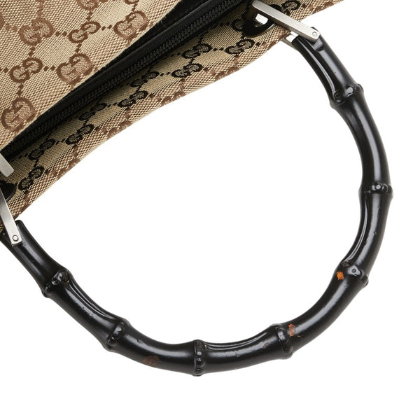 グッチ GGキャンバス バンブー ハンドバッグ 002 1010 ベージュ ブラック キャンバス レザー レディース GUCCI 【中古】