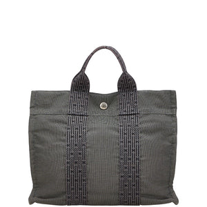 エルメス エールライントートPM トートバッグ ハンドバッグ グレー ブラック キャンバス レディース HERMES 【中古】
