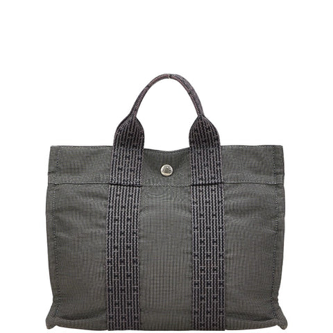 エルメス エールライントートPM トートバッグ ハンドバッグ グレー ブラック キャンバス レディース HERMES 【中古】