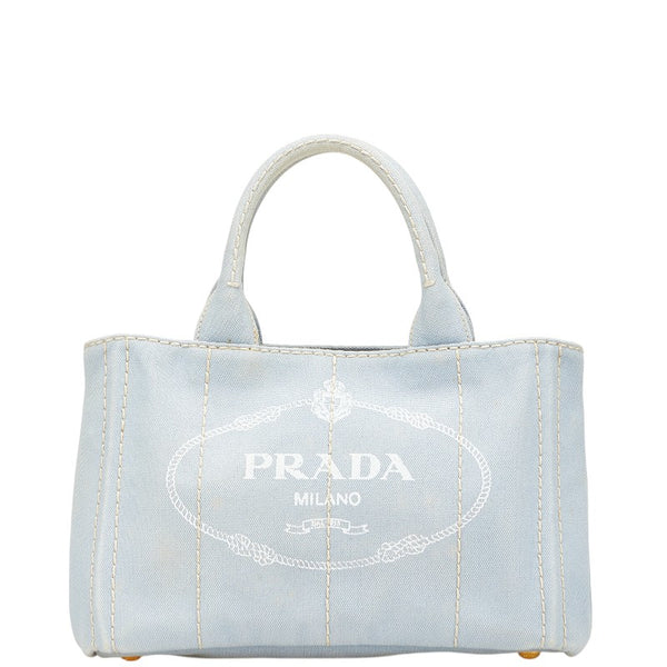 プラダ カナパ ミニ 三角ロゴプレート ハンドバッグ トートバッグ ライトブルー キャンバス レディース PRADA 【中古】