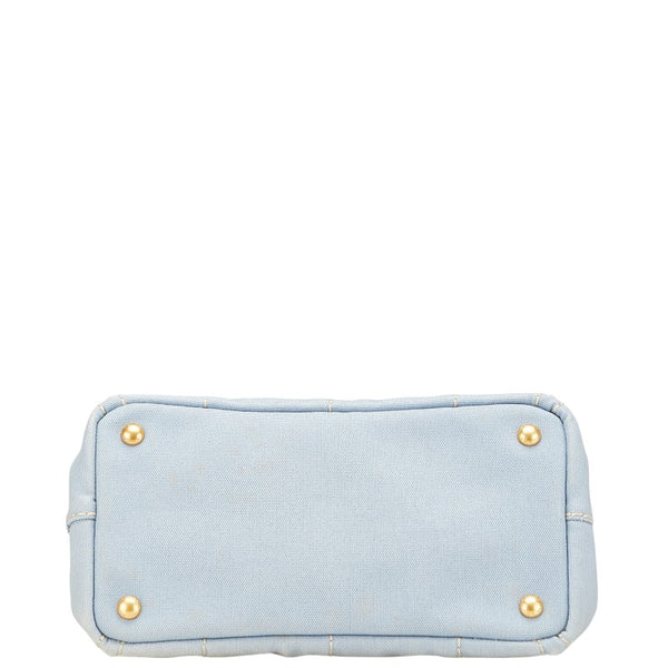 プラダ カナパ ミニ 三角ロゴプレート ハンドバッグ トートバッグ ライトブルー キャンバス レディース PRADA 【中古】