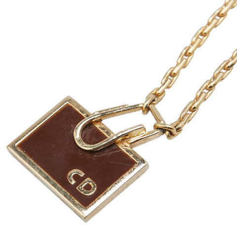 ディオール ロゴプレート チェーン ペンダントネックレス ゴールド ブラウン メッキ レディース Dior 【中古】