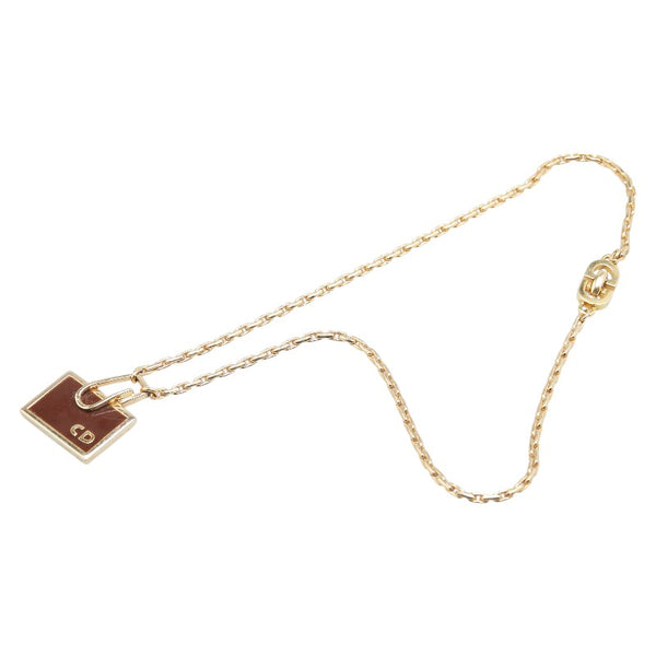 ディオール ロゴプレート チェーン ペンダントネックレス ゴールド ブラウン メッキ レディース Dior 【中古】