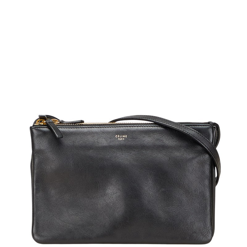 セリーヌ トリオ 斜め掛け ショルダーバッグ ブラック レザー レディース CELINE 【中古】