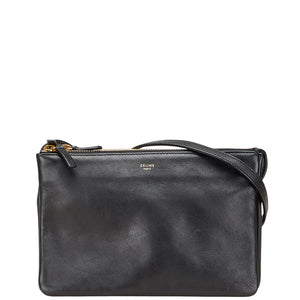 セリーヌ トリオ 斜め掛け ショルダーバッグ ブラック レザー レディース CELINE 【中古】