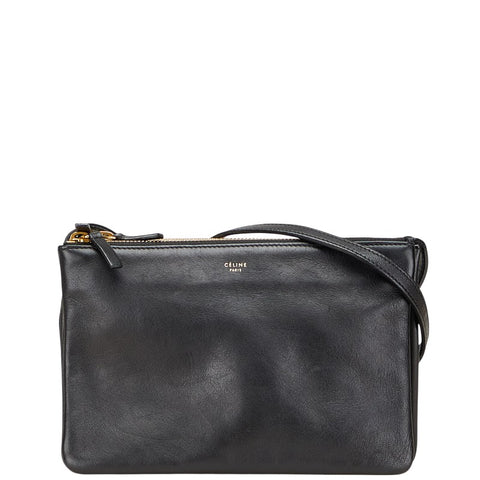 セリーヌ トリオ 斜め掛け ショルダーバッグ ブラック レザー レディース CELINE 【中古】