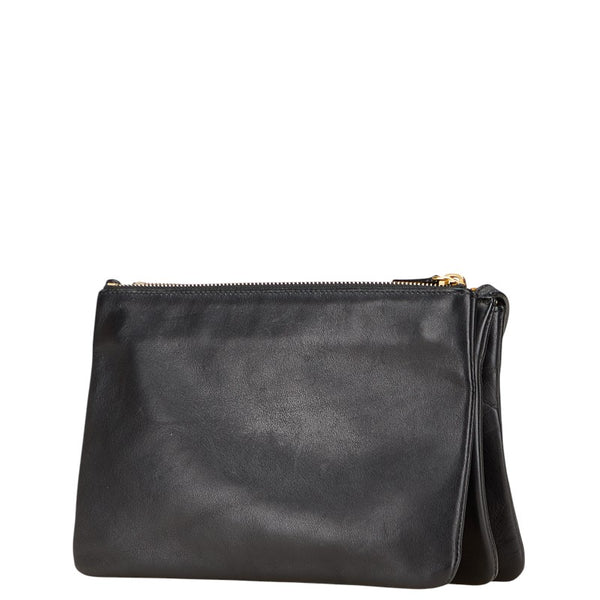セリーヌ トリオ 斜め掛け ショルダーバッグ ブラック レザー レディース CELINE 【中古】