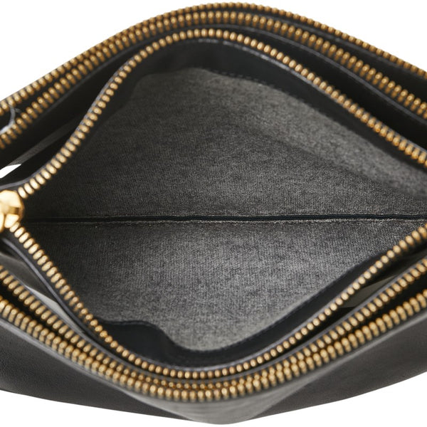 セリーヌ トリオ 斜め掛け ショルダーバッグ ブラック レザー レディース CELINE 【中古】