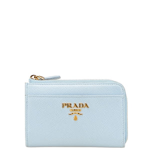 プラダ サフィアーノ L字ファスナー コンパクトウォレット 三つ折り財布 ベビーブルー レザー レディース PRADA 【中古】