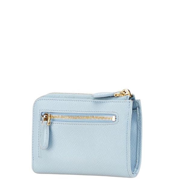 プラダ サフィアーノ L字ファスナー コンパクトウォレット 三つ折り財布 ベビーブルー レザー レディース PRADA 【中古】