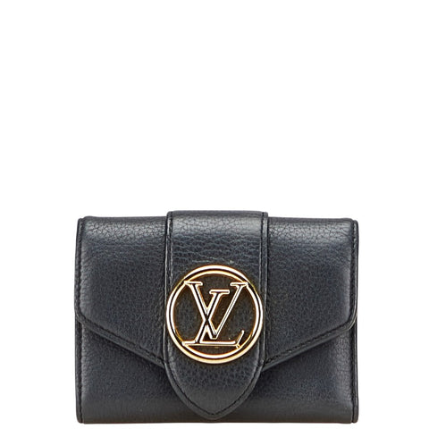 ルイ ヴィトン ポルトフォイユ ポンヌフ コンパクト 三つ折り財布 M80300 ノワール ブラック レザー レディース LOUIS VUITTON 【中古】