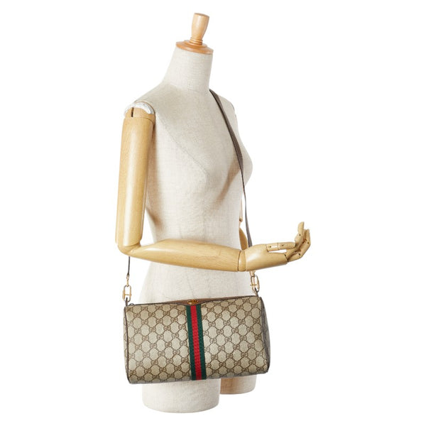 グッチ GGスプリーム シェリーライン 斜め掛け ショルダーバッグ ベージュ ブラウン PVC レザー レディース GUCCI 【中古】