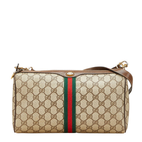 グッチ GGスプリーム シェリーライン 斜め掛け ショルダーバッグ ベージュ ブラウン PVC レザー レディース GUCCI 【中古】