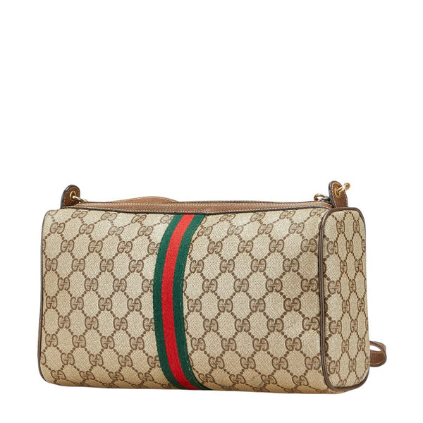 グッチ GGスプリーム シェリーライン 斜め掛け ショルダーバッグ ベージュ ブラウン PVC レザー レディース GUCCI 【中古】
