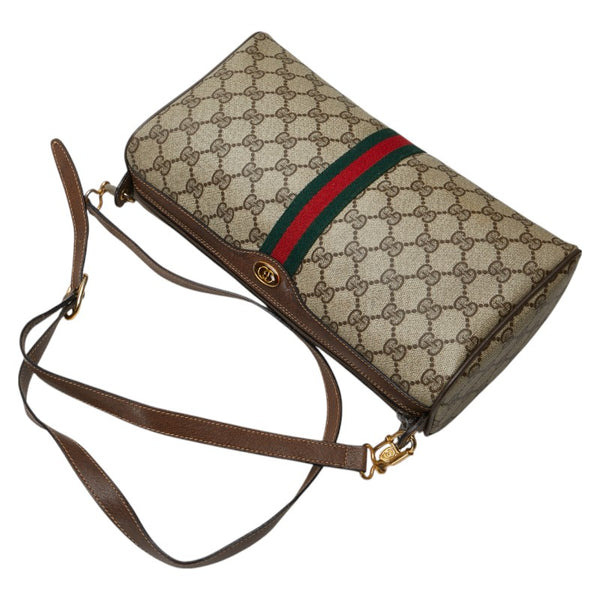 グッチ GGスプリーム シェリーライン 斜め掛け ショルダーバッグ ベージュ ブラウン PVC レザー レディース GUCCI 【中古】