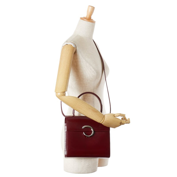 カルティエ パンテール レオパード ハンドバッグ ショルダーバッグ 2WAY ワインレッド レザー レディース CARTIER 【中古】