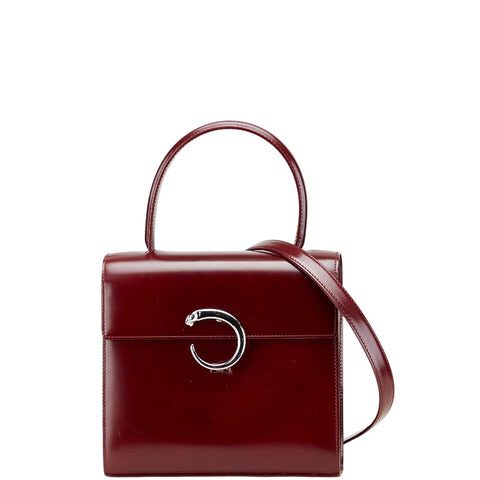 カルティエ パンテール レオパード ハンドバッグ ショルダーバッグ 2WAY ワインレッド レザー レディース CARTIER 【中古】