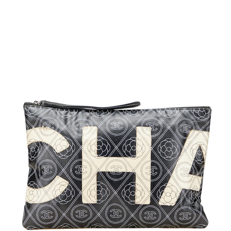 シャネル ココマーク カメリア シルバー金具 クラッチバッグ ブラック ベージュ PVC レディース CHANEL 【中古】