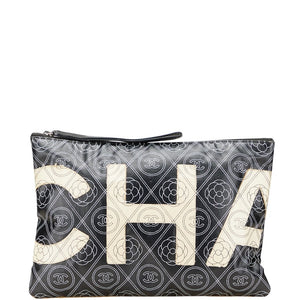 シャネル ココマーク カメリア シルバー金具 クラッチバッグ ブラック ベージュ PVC レディース CHANEL 【中古】