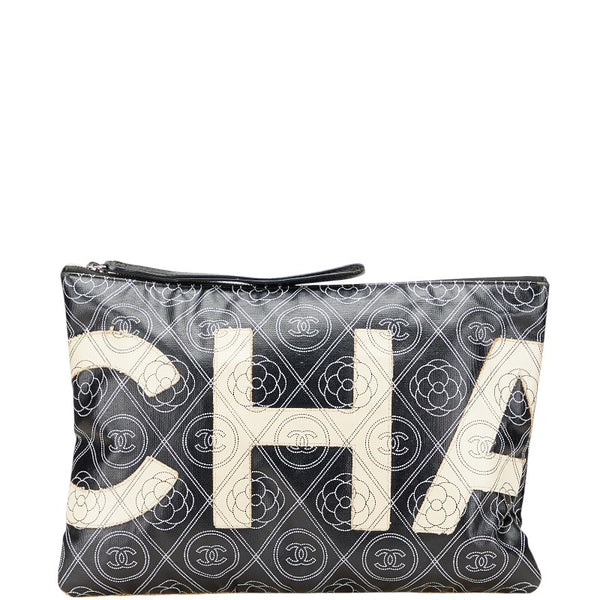 シャネル ココマーク カメリア シルバー金具 クラッチバッグ ブラック ベージュ PVC レディース CHANEL 【中古】