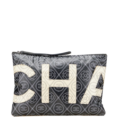 シャネル ココマーク カメリア シルバー金具 クラッチバッグ ブラック ベージュ PVC レディース CHANEL 【中古】